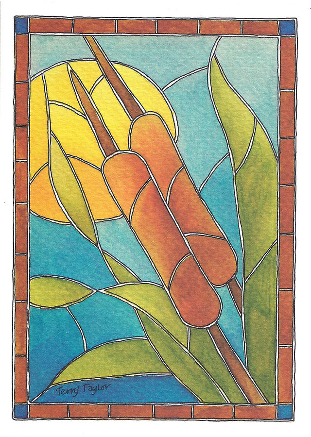 Spring Painting - Stained Glass Cattails by Terry Taylor