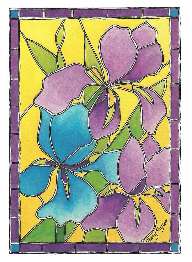 Stained Glass Iris Painting by Terry Taylor
