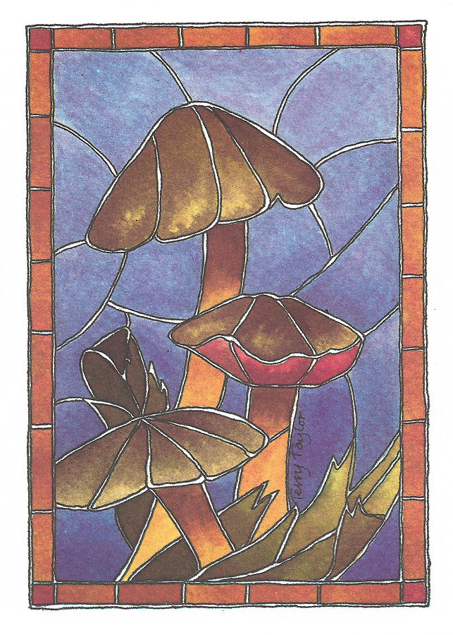 Stained Glass Mushrooms Painting by Terry Taylor