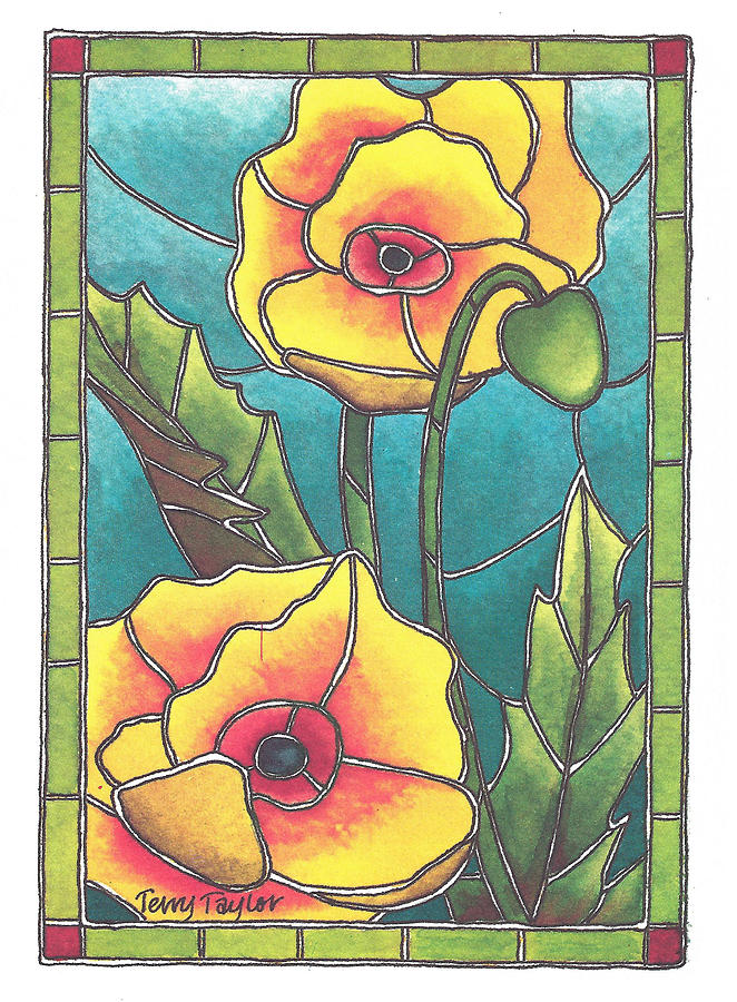Stained Glass Poppies Painting by Terry Taylor