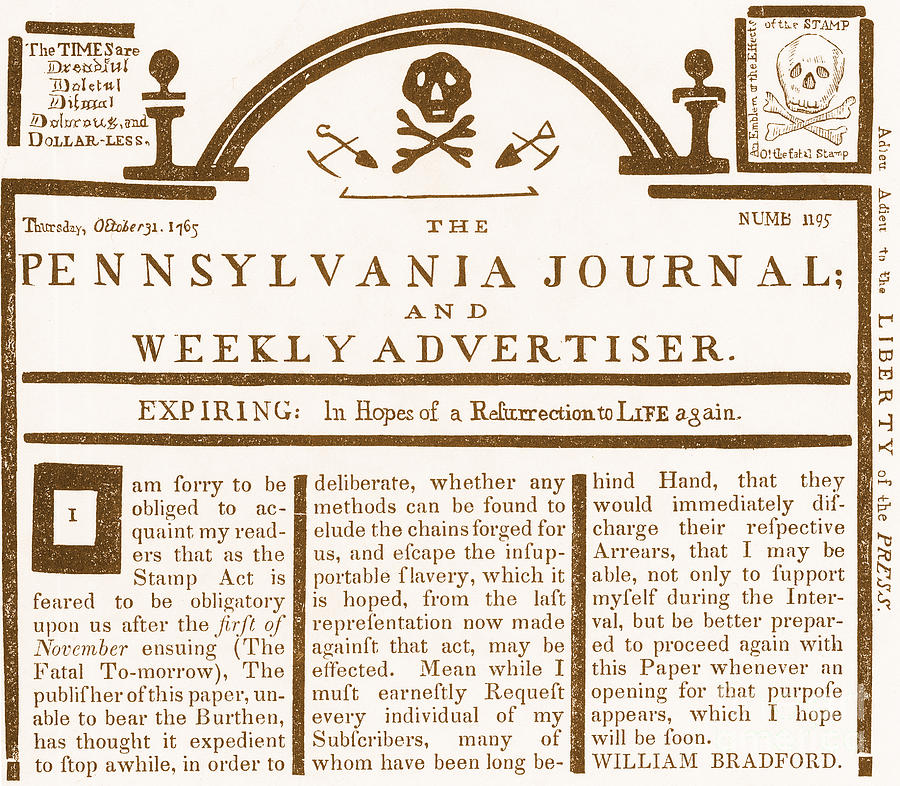 Stamp Act Deplored In Newspaper Photograph by Photo Researchers