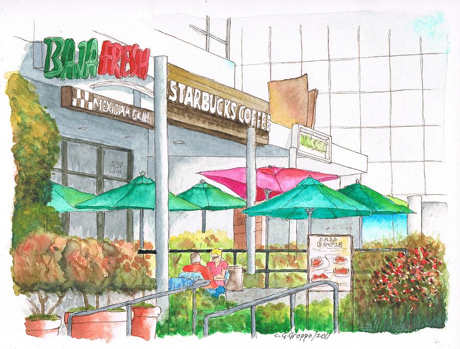 Starbucks Coffee in Miracle Mile, Wilshire Blvd., Los Angeles, California Painting by Carlos G Groppa