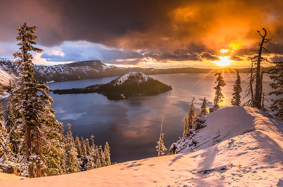 Tree Photograph - Starburst Sunrise at Crater Lake by Greg Nyquist