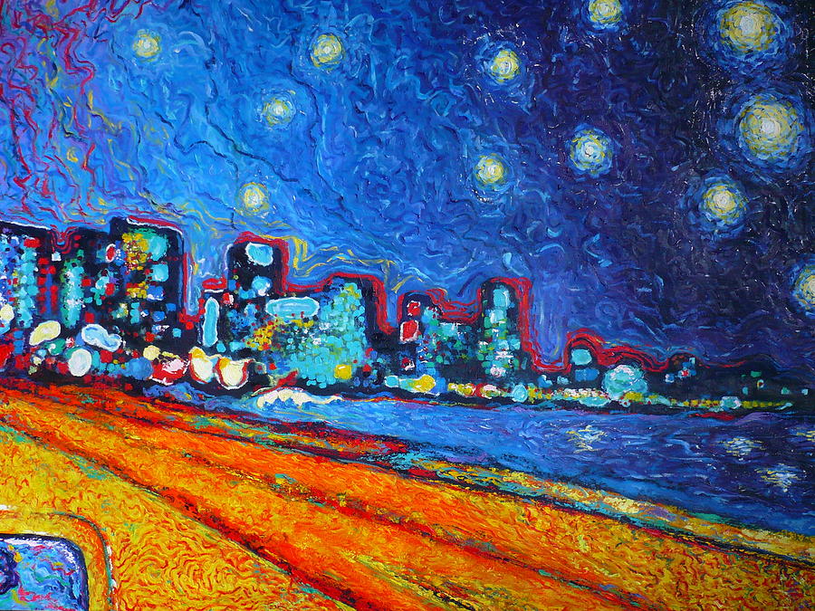Starry sky over Bocagrande Painting by Ericka Herazo