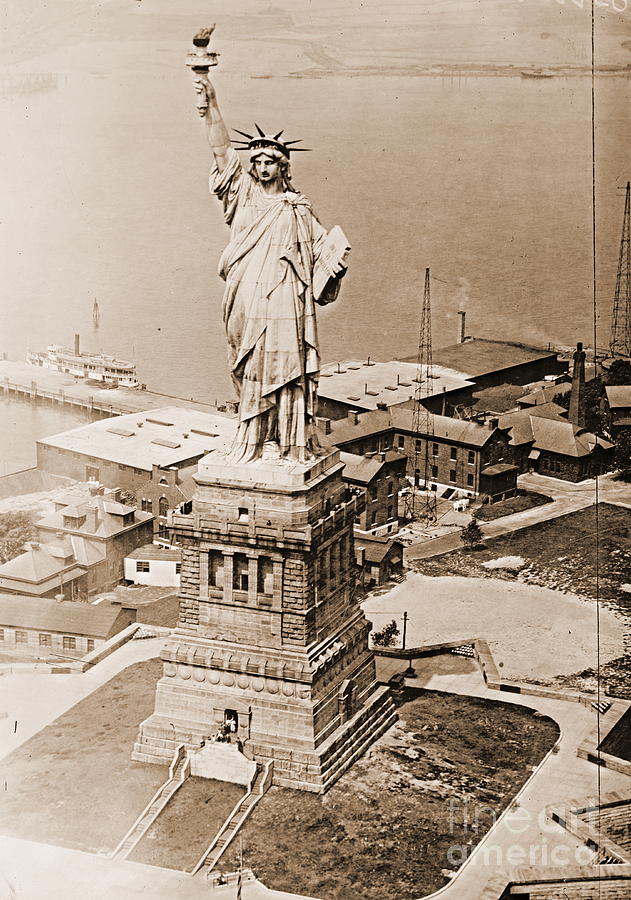 Lady Liberty Photograph - Statue of Liberty Aerial View 1920 Sepia by Padre Art