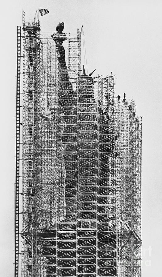 New York City Photograph - Statue of Liberty Being Renovated by Jan Lukas and Photo Researchers