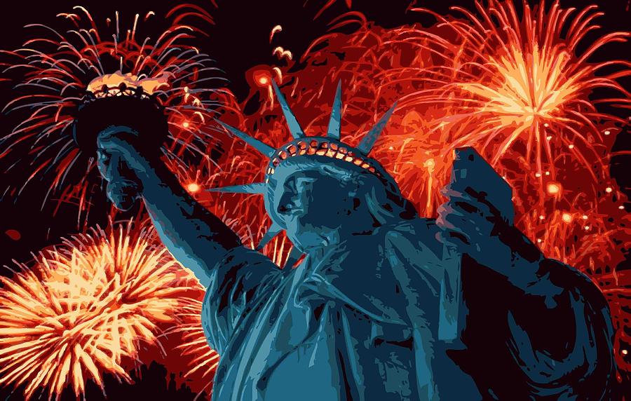 Statue of Liberty Fireworks Color 16 Photograph by Scott Kelley