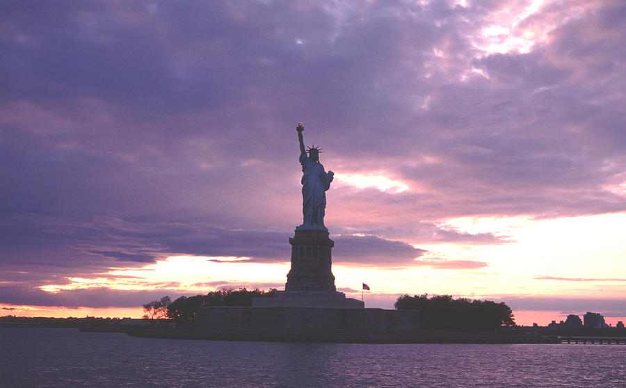 Statue of Liberty Lavender Sunset Photograph by Tom Wurl
