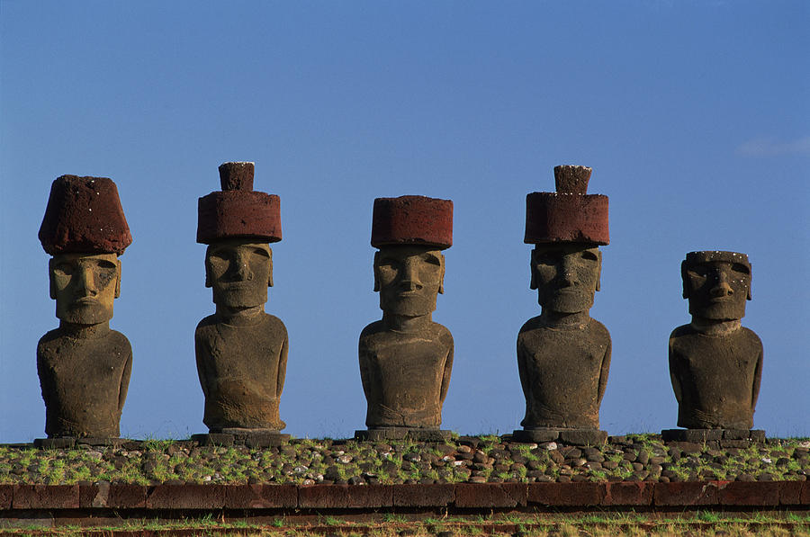 Statues, Moai At Ahu Ature Huki, Easter Photograph by David Nunuk