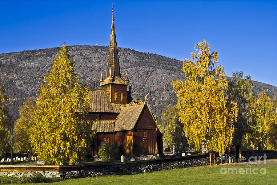Fall Photograph - Stave Church in Lom by Heiko Koehrer-Wagner