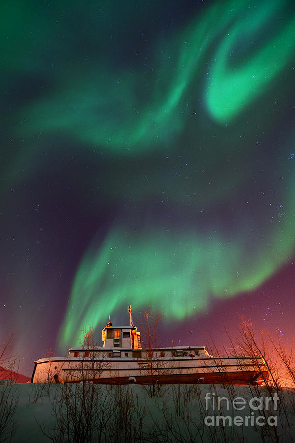Aurora Borealis Photograph - Steamboat Under Northern Lights by Priska Wettstein