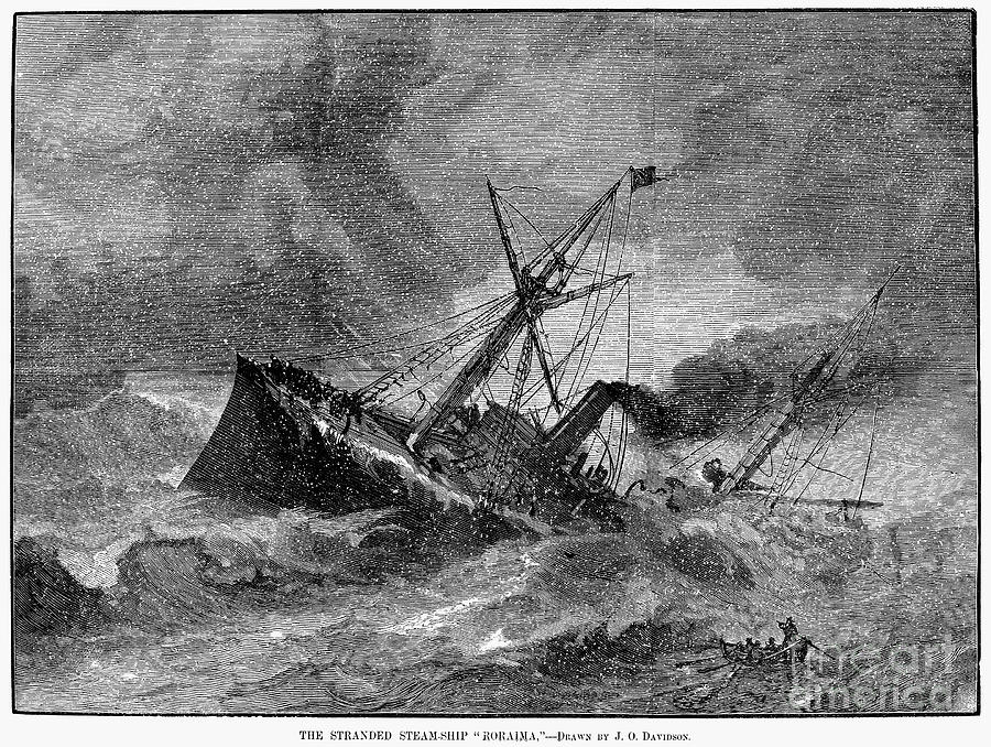 STEAMSHIP ACCIDENT, 1881. /nThe British steamer Roraima aground on the New Jersey coast. Wood engraving, American, 1881 Photograph by Granger