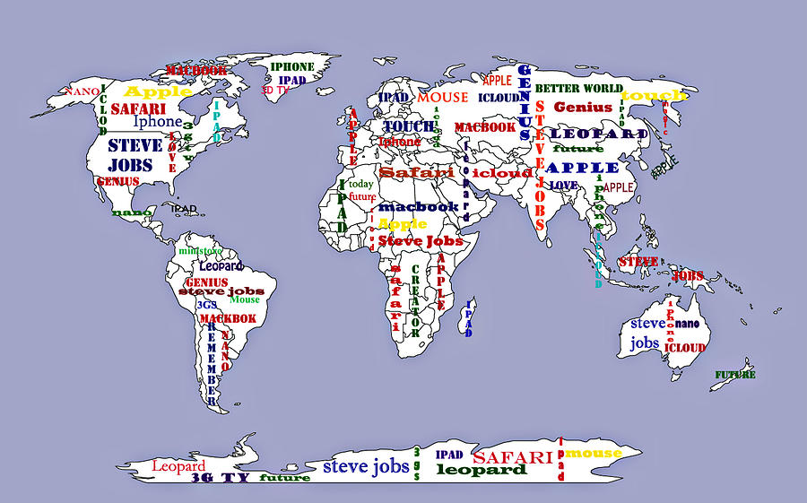 Steve Jobs Apple World Map digital art Painting by Georgeta  Blanaru
