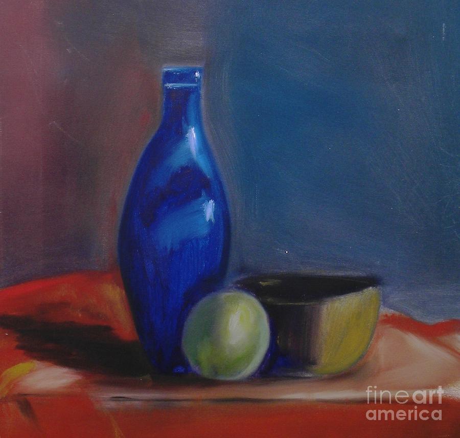 Still Life bottle with apple Painting by Lydia Atelier - Fine Art America