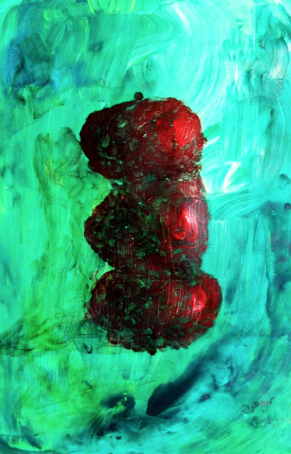 Still LIfe Red Apples Stacked on Green Table and Wall Fruit is About to Topple Smush Impressionistic Painting by M Zimmerman MendyZ