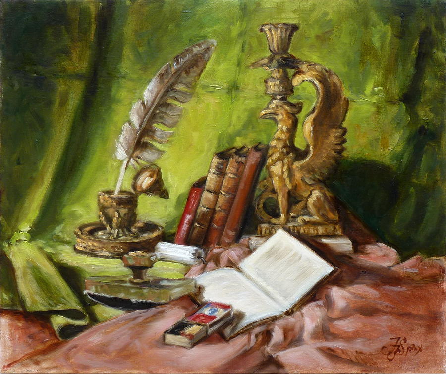 Still life with books 2 Painting by Irek Szelag