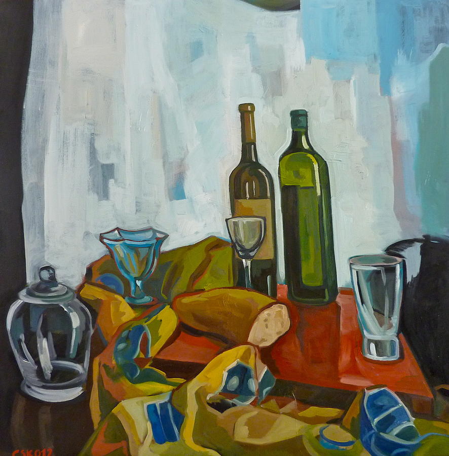 Still life with Bread Painting by Carmen Stanescu Kutzelnig | Fine Art ...