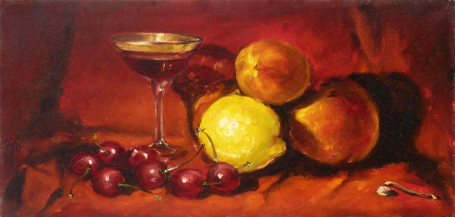 Still life with cherries Painting by Irek Szelag