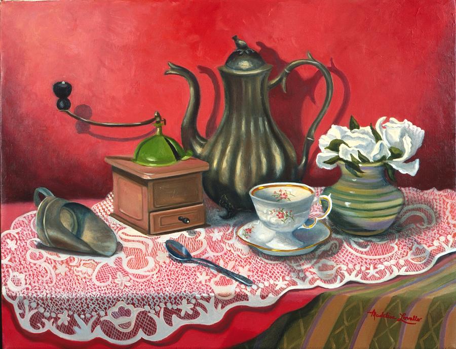 Still Life With Coffee Grinder  Painting by Madeline  Lovallo