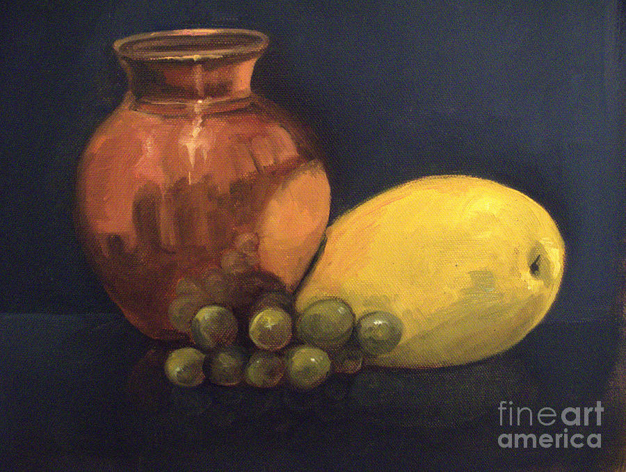 Still life with copper pot Painting by Asha Sudhaker Shenoy