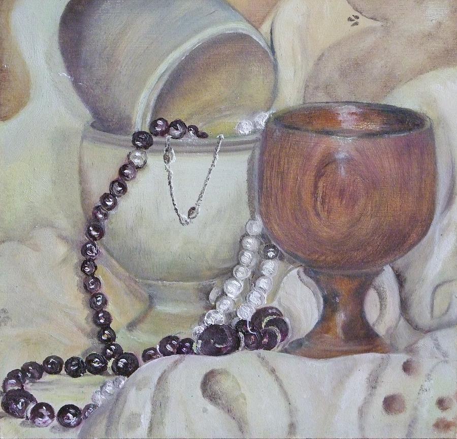 Still Life Painting - Still Life with egg cups and beads - PPSL-0009 by Pat Bullen-Whatling