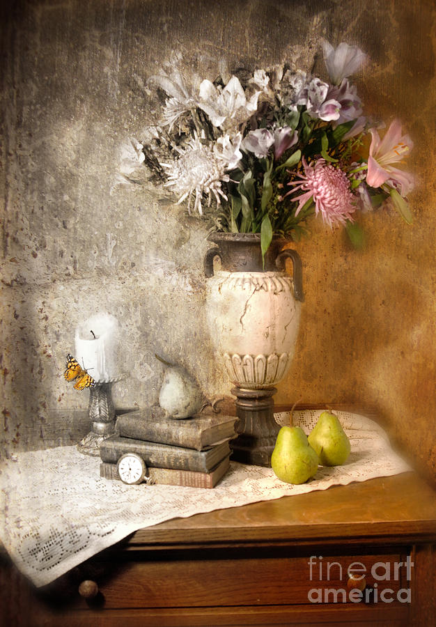 Still Life With Flowers And Pears Photograph by Jill Battaglia