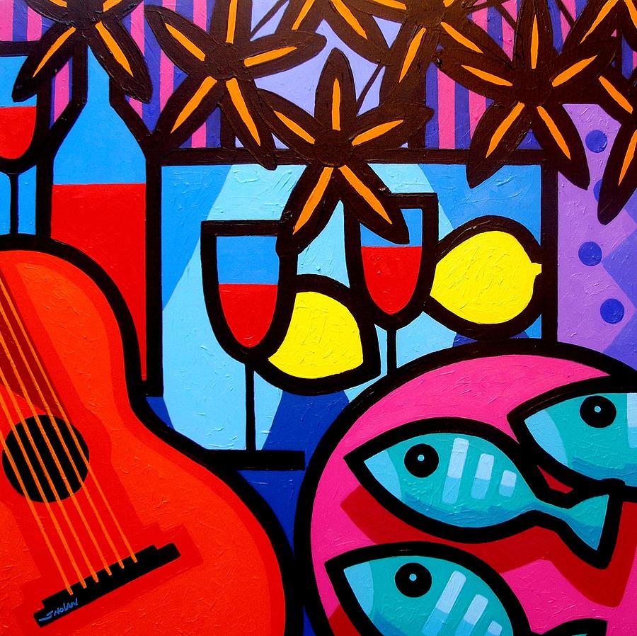 Music Painting - Still Life With Guitar And Fish by John  Nolan