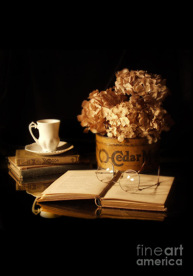Still Life with Hydrangea and Books Photograph by Jill Battaglia