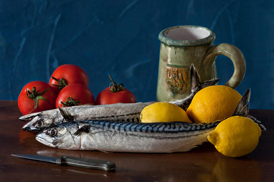 Still life with mackerels lemons and tomatoes Photograph by Juan Carlos Ferro Duque