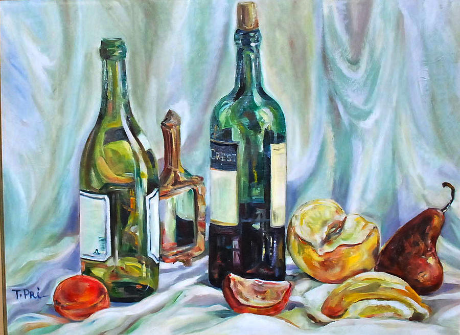 Wine Painting - Still life with pear by Talia Prilutsky
