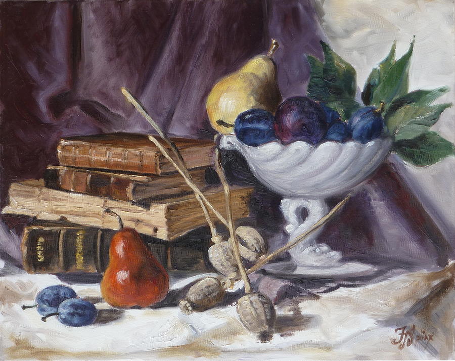 Still life with plums Painting by Irek Szelag