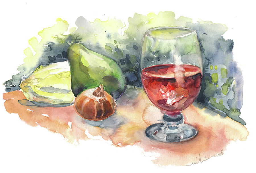 Still Life with Red Wine Glass Painting by Miki De Goodaboom