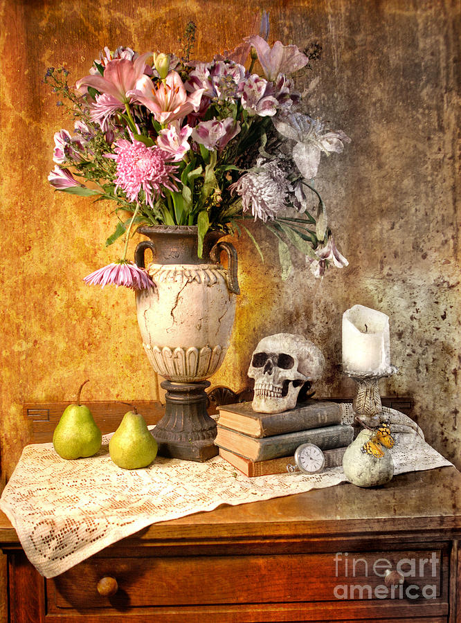 Flower Photograph - Still Life With Skull by Jill Battaglia