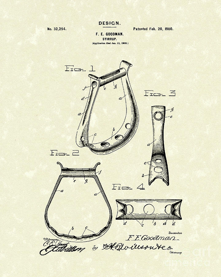 Stirrup Design 1900 Patent Art Drawing by Prior Art Design
