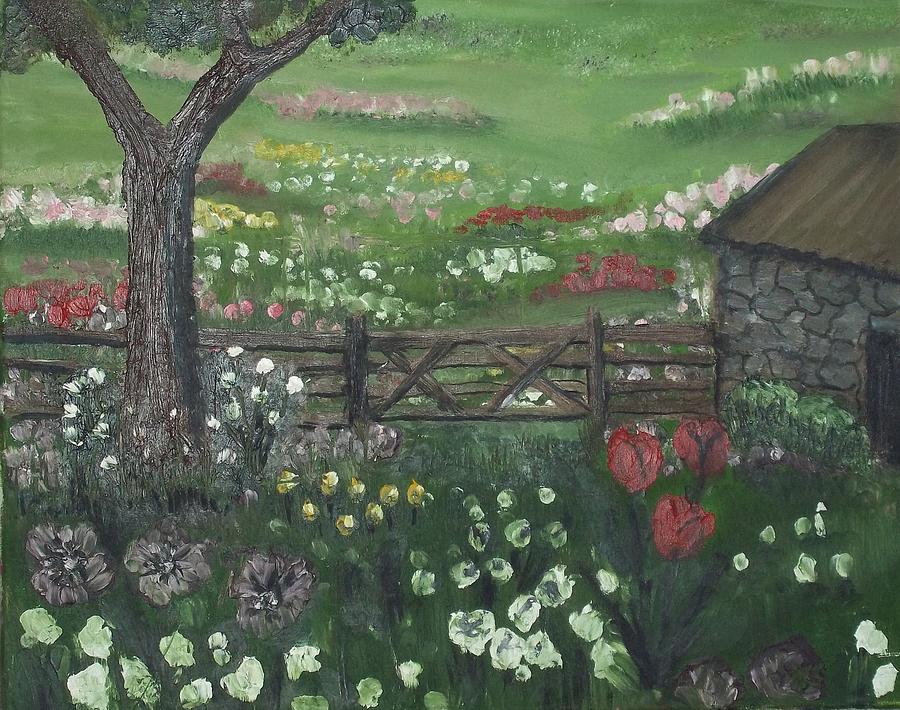 Flower Painting - Stone cottage by Angela Stout
