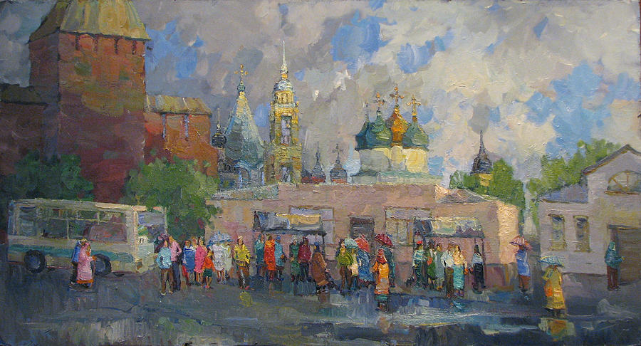 Stop in a country town Painting by Juliya Zhukova