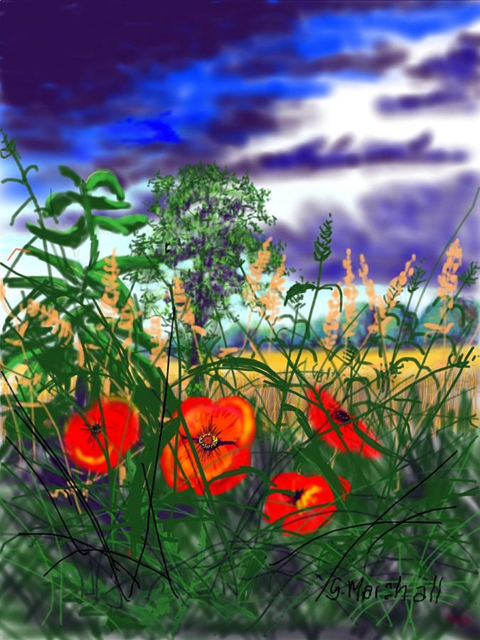 Storm Clouds and Poppies Painting by Glenn Marshall