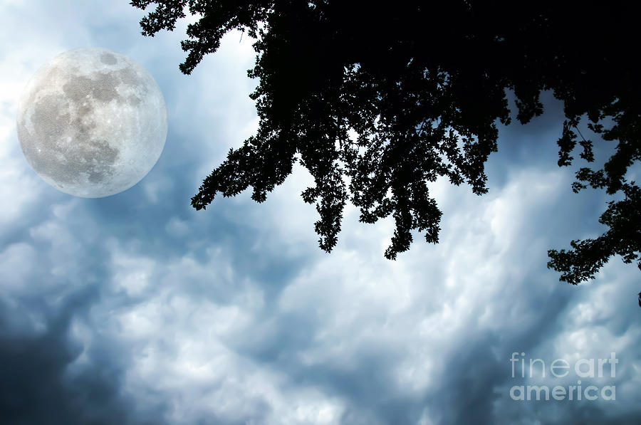 Storm Clouds Over A Super Moon Night Photograph by Andee Design