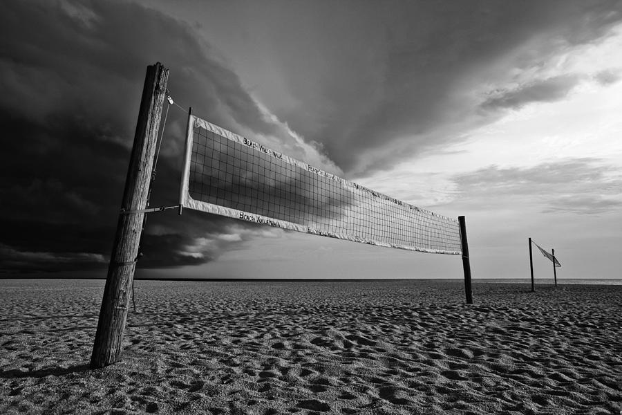 Black And White Photograph - Volley Ball Net On The Beach by Skip Nall