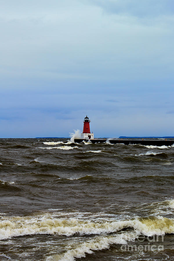 Storm Sandy Effects Menominee Lighthouse Photograph by Ms Judi