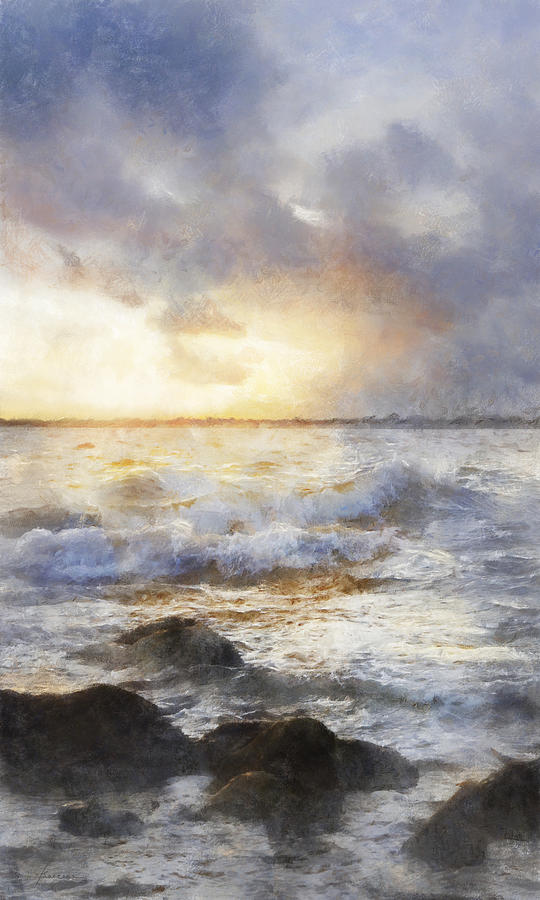Storm Waves at Sunset Digital Art by Frances Miller