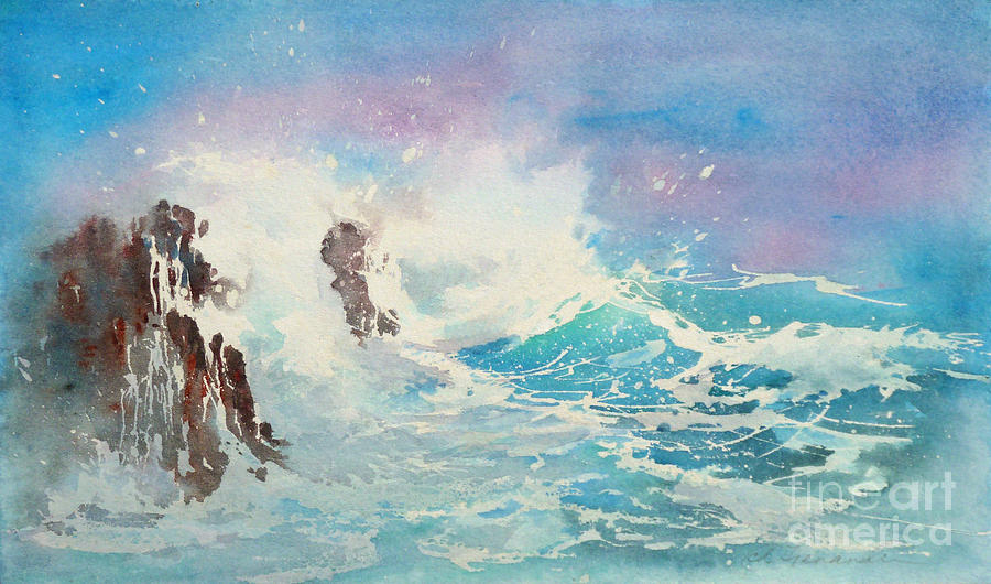 Watercolor Painting - Storm Waves by Candace D Fenander