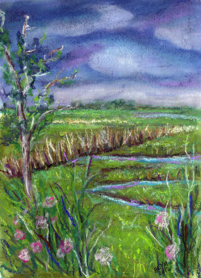 Stormy wetlands Painting by Clara Sue Beym