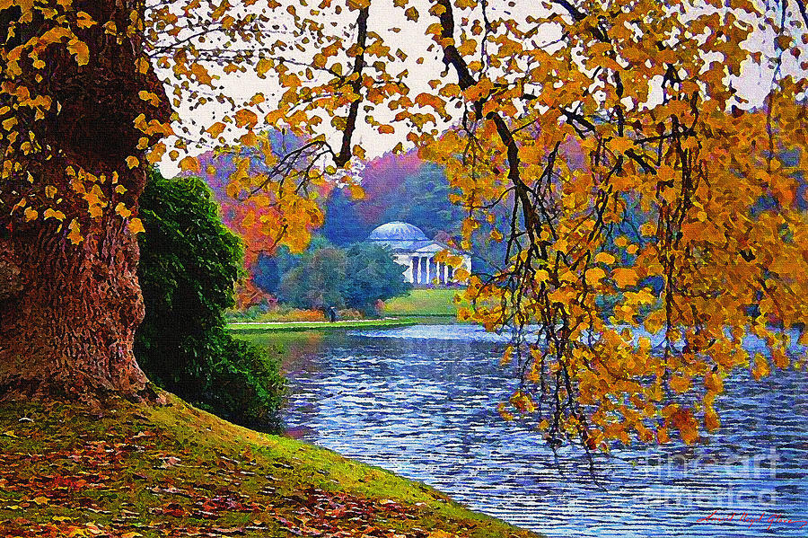 Stourhead Park In Autumn Painting by David Lloyd Glover
