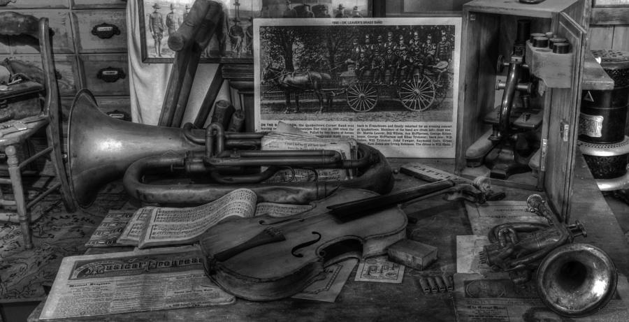 Stradivarius and Trumpet at Rest - Violin - nostalgia - vintage - music -instruments  - II Photograph by Lee Dos Santos