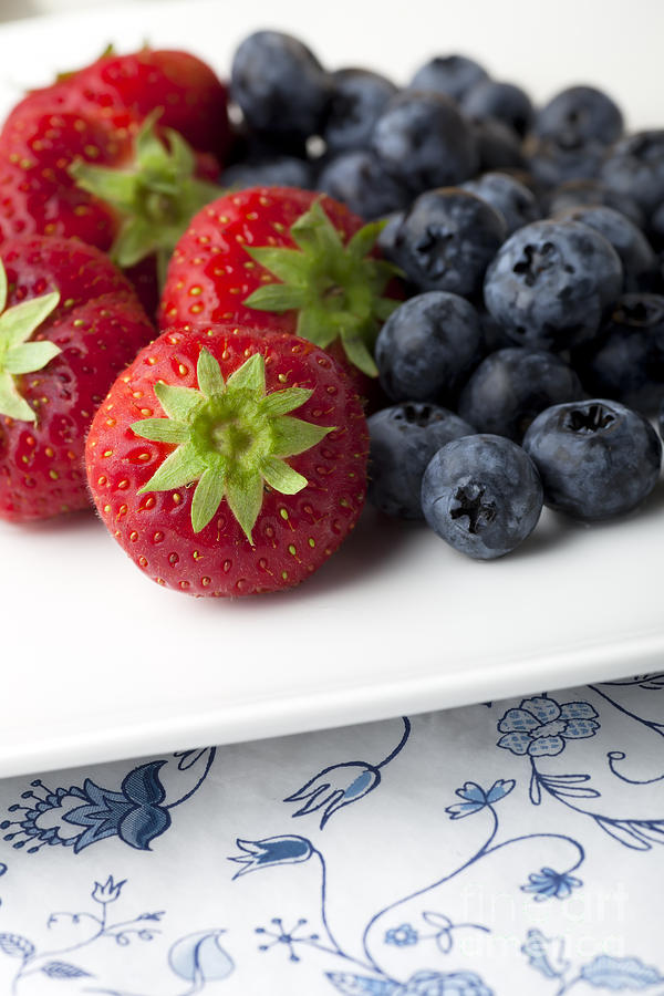 Strawberries And Blueberries Photograph