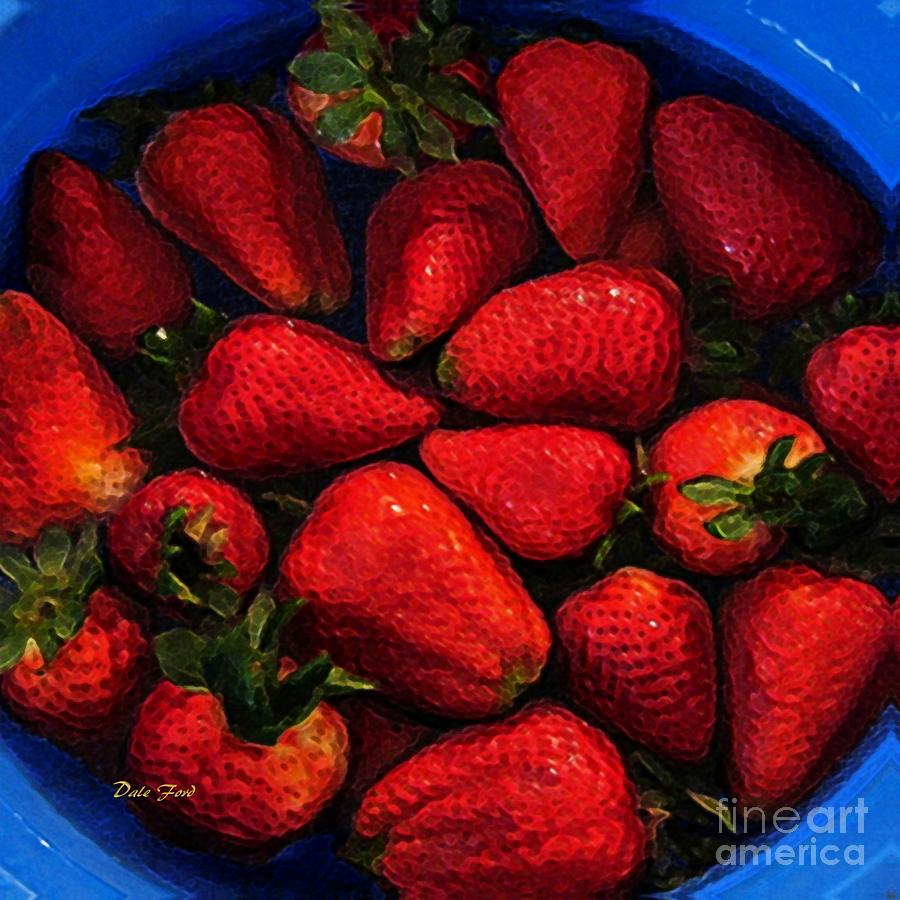 Strawberry Digital Art - Strawberries in a Blue Bowl by Dale   Ford