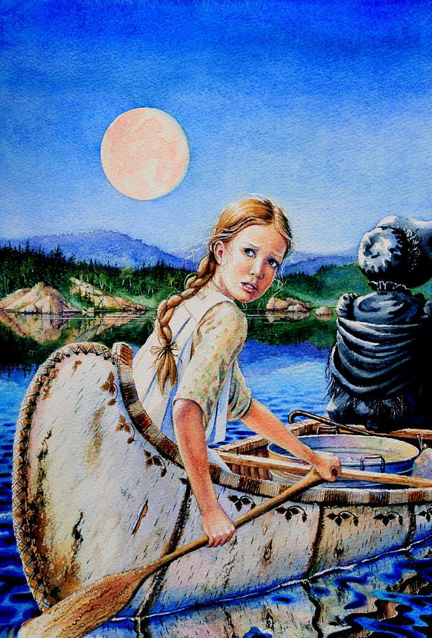 Canoe Painting - Strawberry Moon by Hanne Lore Koehler