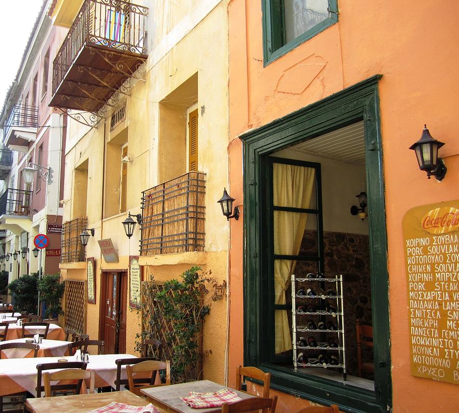 Street Cafe Greek Restaurant in Nafplion Greece Photograph by John Shiron