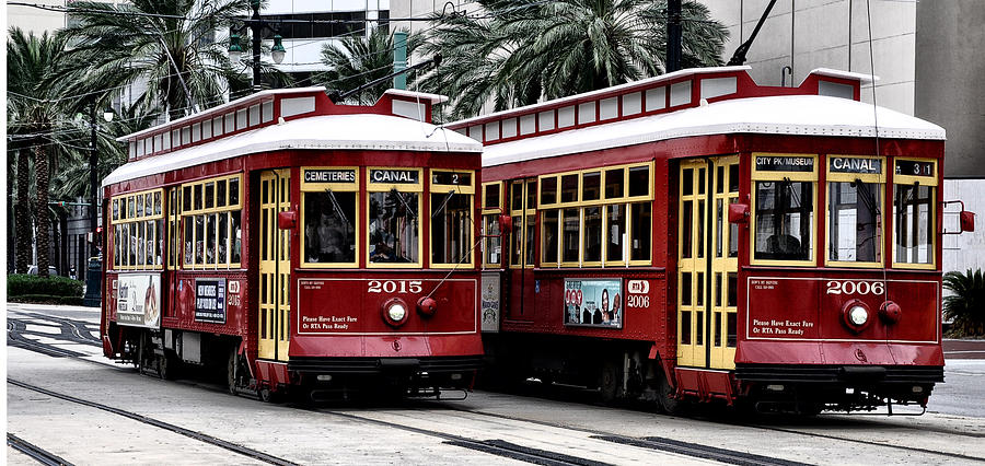 New Orleans Photograph - Street Cars on Canal Street by Bill Cannon